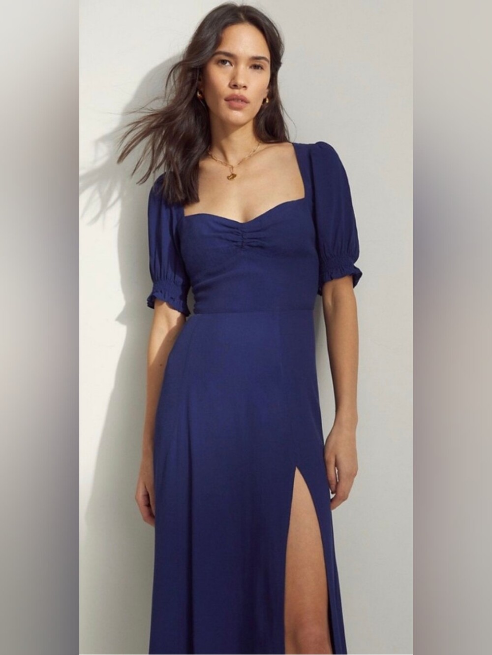 Aritzia Wilfred Tome Midi Dress Font Slit Navy Blue Size 0